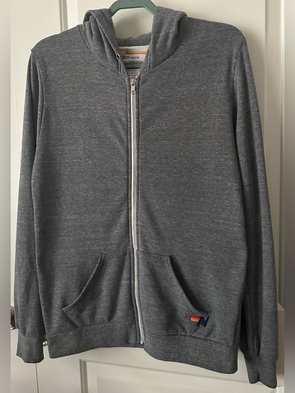 Aviator Nation Gray Zip Hoodie Lightning Bolt USA Medium Full Zip EUC